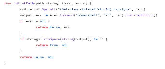 Code for the isLinkPath() function.