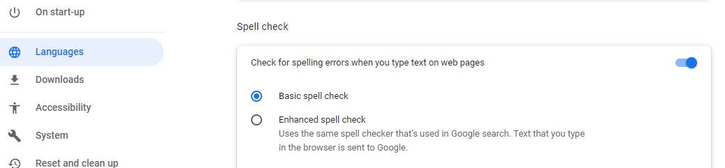 Chrome spell check options